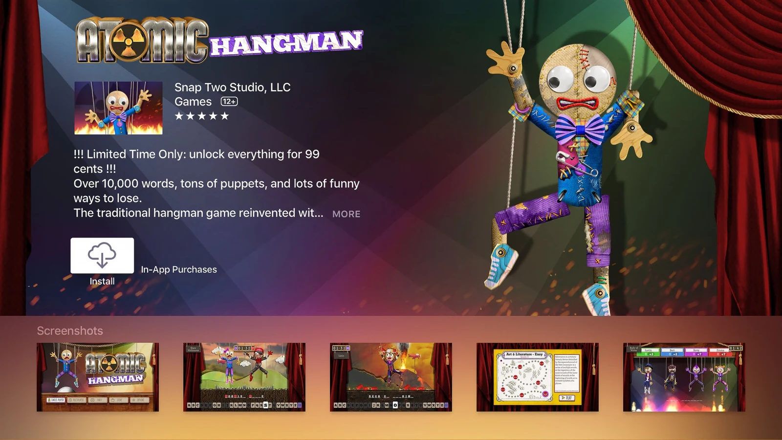 Hangman app design; open to also view Hangman Junior