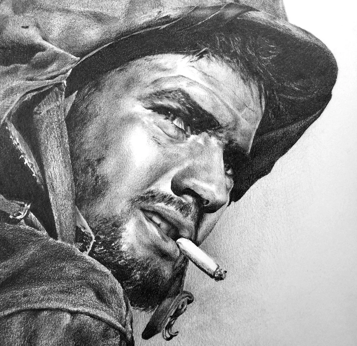 Jason's pencil portrait of a soldier smoking a cigarette